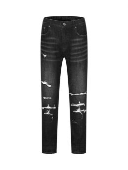 Slim-fit Ripped Jeans in Stretch Black Denim
