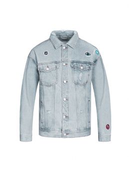 Relaxed-Fit Badge Ripped Jeansjacke
