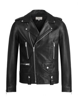 Slim-fit Biker Jacket in Leather with Asymmetric Closure