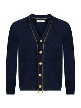 V-neck cardigan in extra-fine Italian wool with Single-breasted
