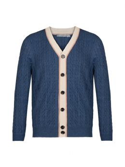 V-neck cardigan in cotton with Linen