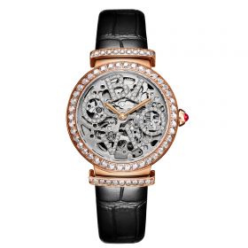 OBLVLO Design Women Fashion Skeleton Automatic Watches Luxury Female Wrist Watch Leather Strap-Black BM-PWB